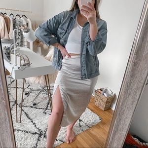 Abercrombie & Fitch Cream Printed Midi Skirt with Side Slit